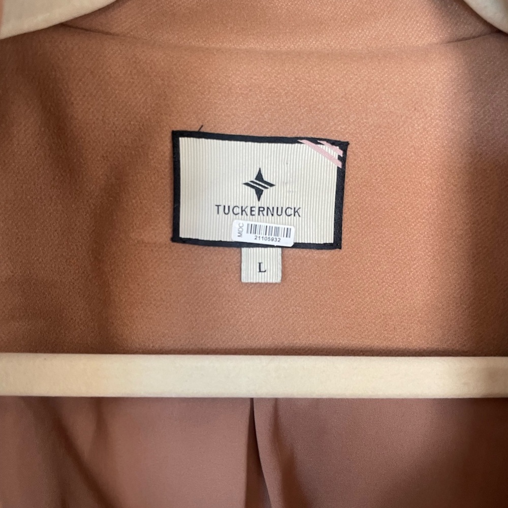 Tuckernuck Emerson Elbow Patch Caramel Brown Mini Dress Coat EUC Size Large - Picture 6 of 7